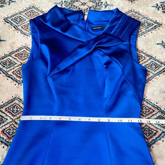 Stunning Karen Millen Electric Blue Satin Folded Collar Sleeveless Dress Size 4 - Picture 15 of 16